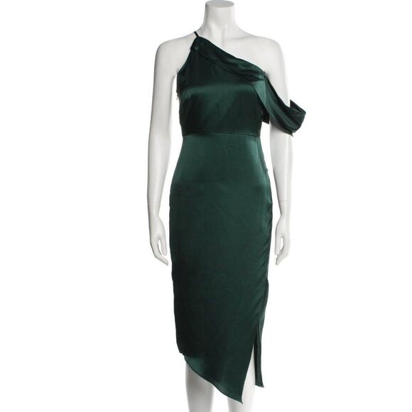 Michelle Mason Intermix 100% Silk Midi Dress One Shoulder Size 2 NWT - Picture 1 of 12